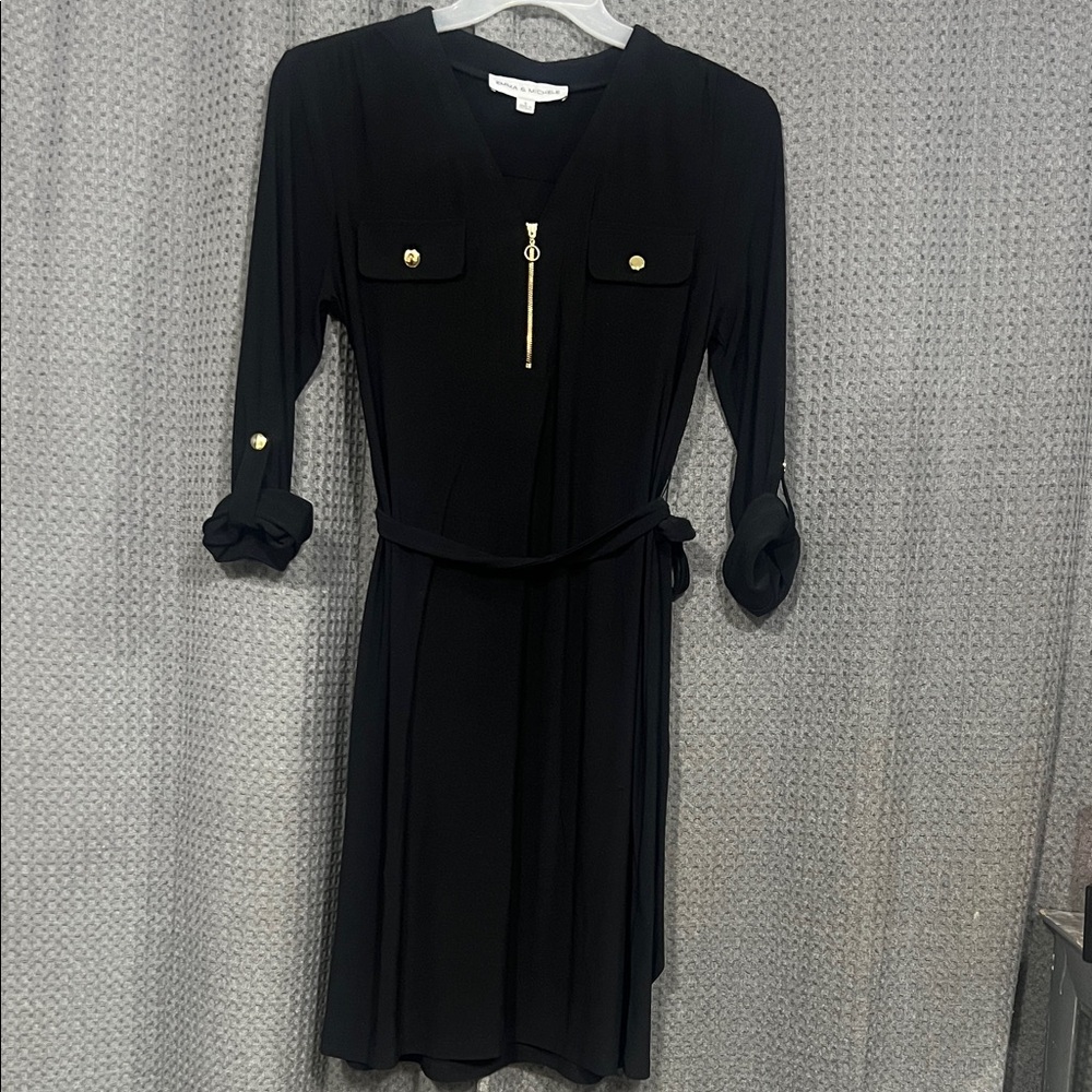 Emma & Michele Black Long Sleeve Dress with Gold Accents